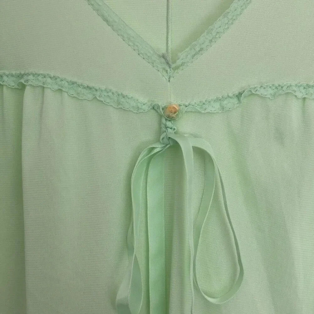 Vintage Womens Night Gown & Robe Set M Light Green Maxi Cottagecore St Patricks - Picture 5 of 15